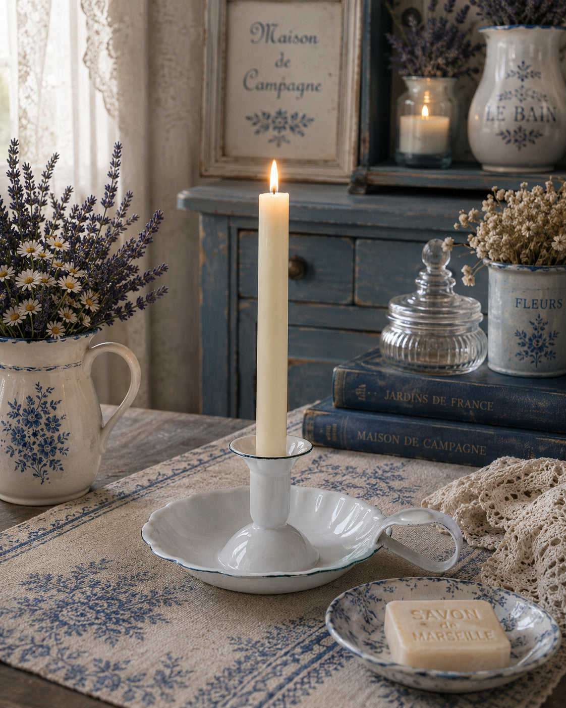Shabby  Kerzenständer Kerzenhalter Kerzenleuchter Kammerleuchter, Emaille Weiß
