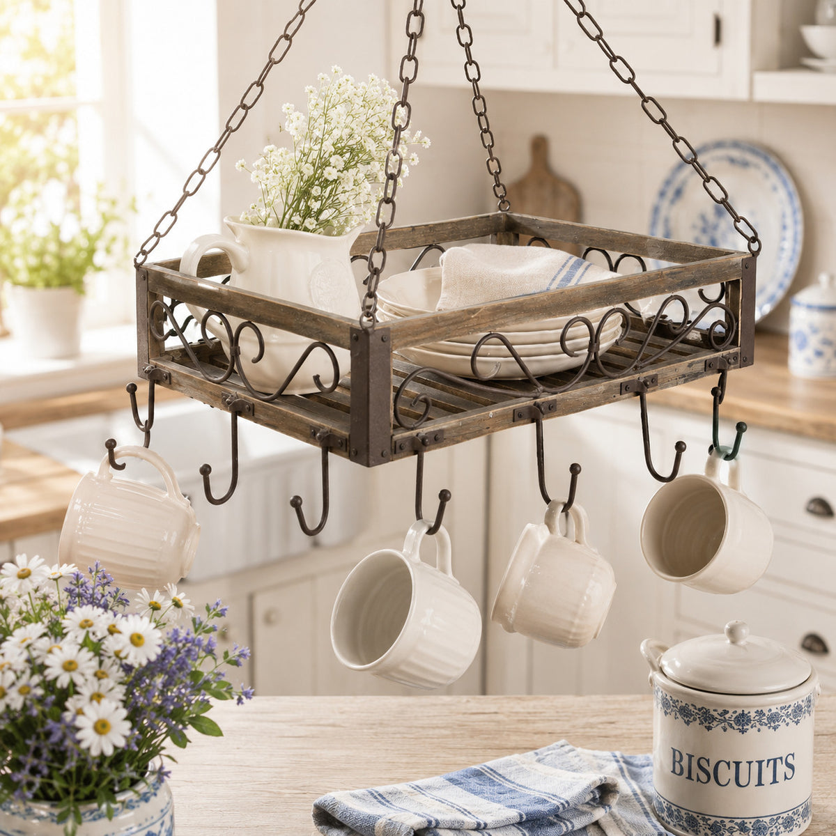 Hängekorb KRÄUTERKRONE 60cm BRAUN Blumen- Topfhänger Wursthänger Küchenhänger