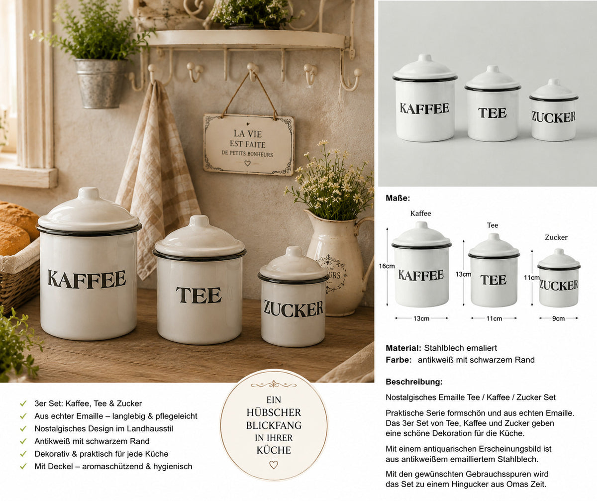 Emaille Vorratsdosen 16cm  emailliert Deko Behälter für Tee Kaffee Zucker rustik