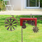 CIM Metall Windrad Traktor Rot Antik-Effekt Gartenstecker Dekoration Vintage