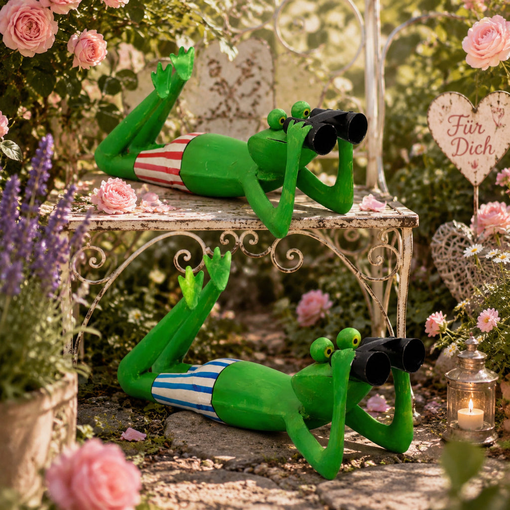 🪴 Metall Frosch mit Fernglas 🐸 Gartenfigur Deko Garten Terrasse Balkon Figur