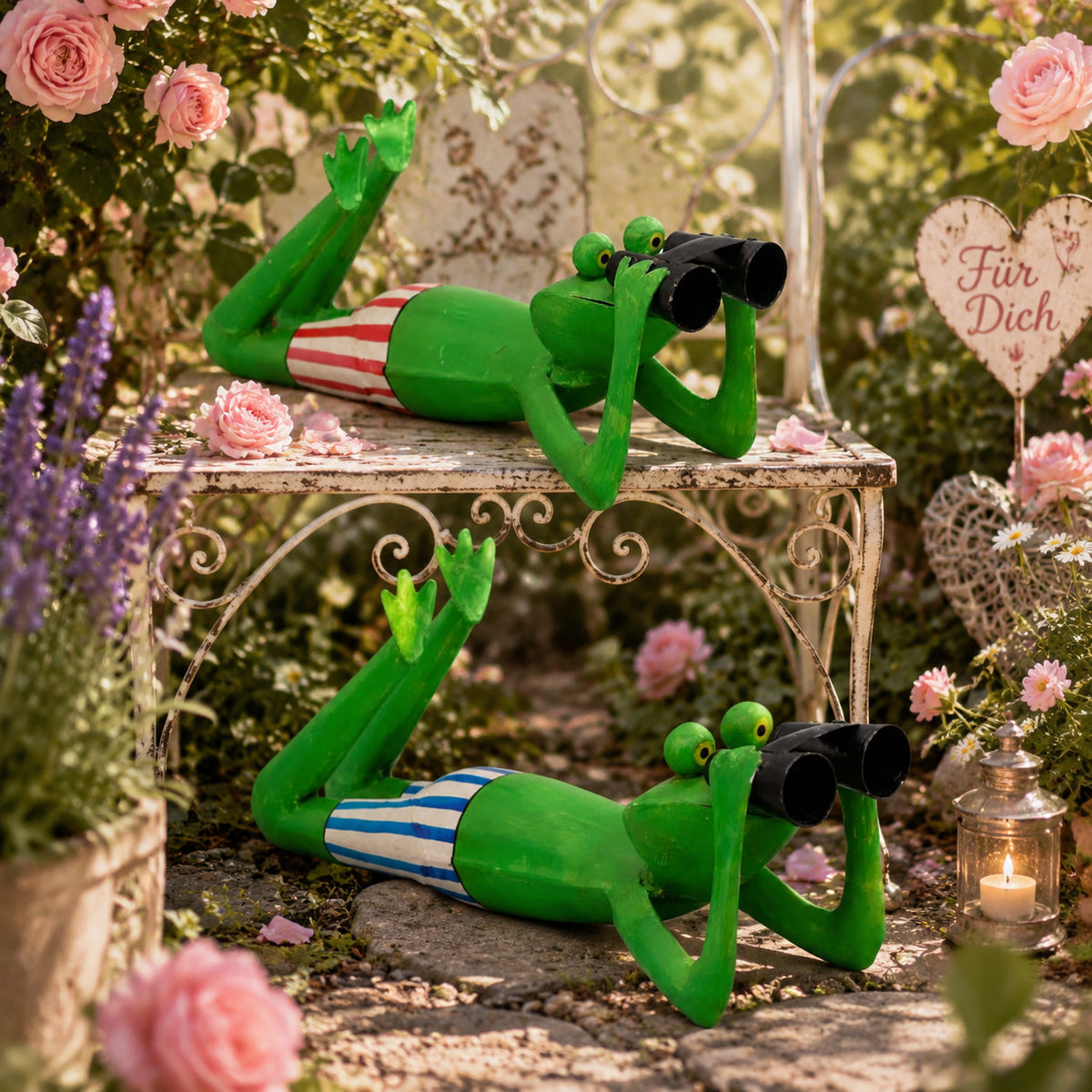 🪴 Metall Frosch mit Fernglas 🐸 Gartenfigur Deko Garten Terrasse Balkon Figur