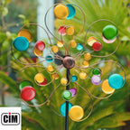 CIM Doppelwindrad Fantasy Gartendeko Ø48cm x 175cm wetterfest Metall Rainbow