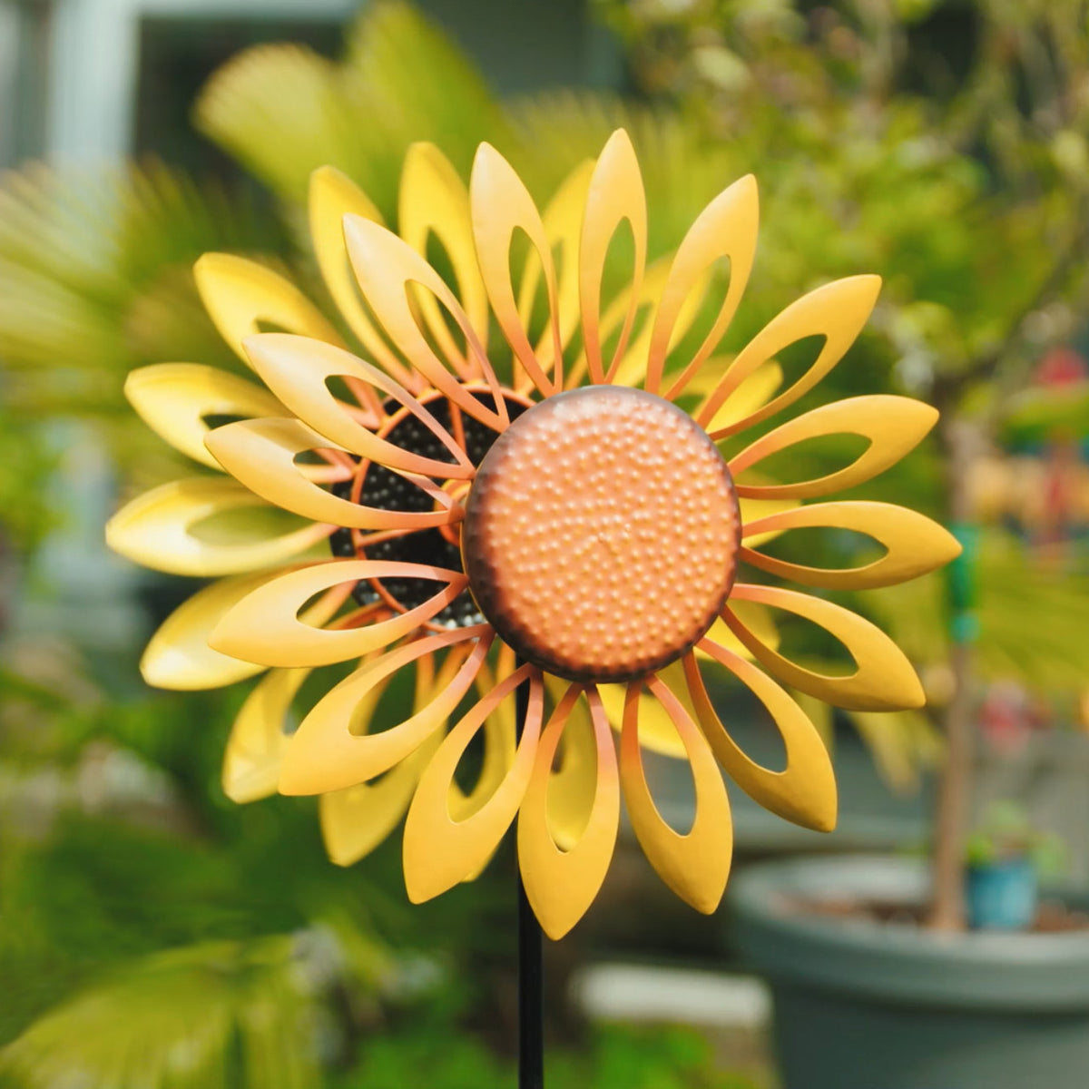 CIM Doppelwindrad Petite Sunflower Ø40cm x 160cm Gartendeko Sonnenblume Metall