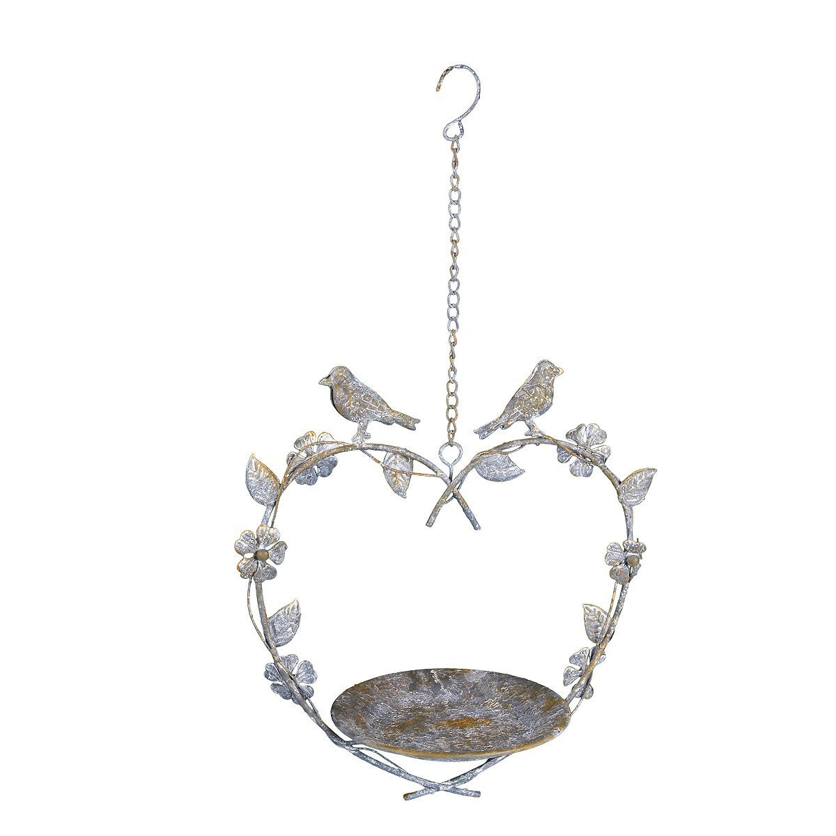 Vogeltränke Vogelbad Futterstelle zum Hängen, Herz Shabby Chic Metall Gartendeko