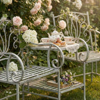 3tlg Tisch & 2 Stühle, Set Sitzgruppe Metall Landhausstil Garten Balkon