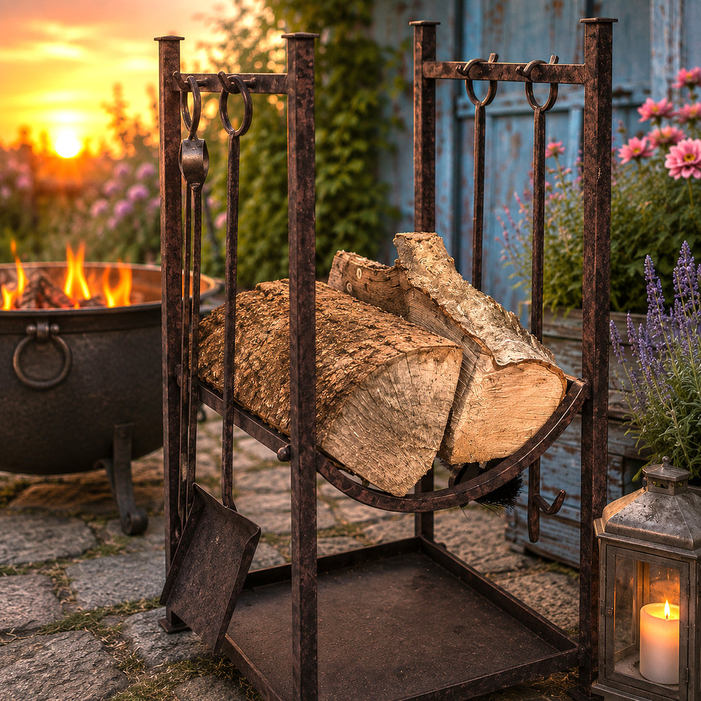 Kaminset für Holz in Antikbraun (H)75 cm, Geschenk Nostalgie Romantik Kaminfeuer
