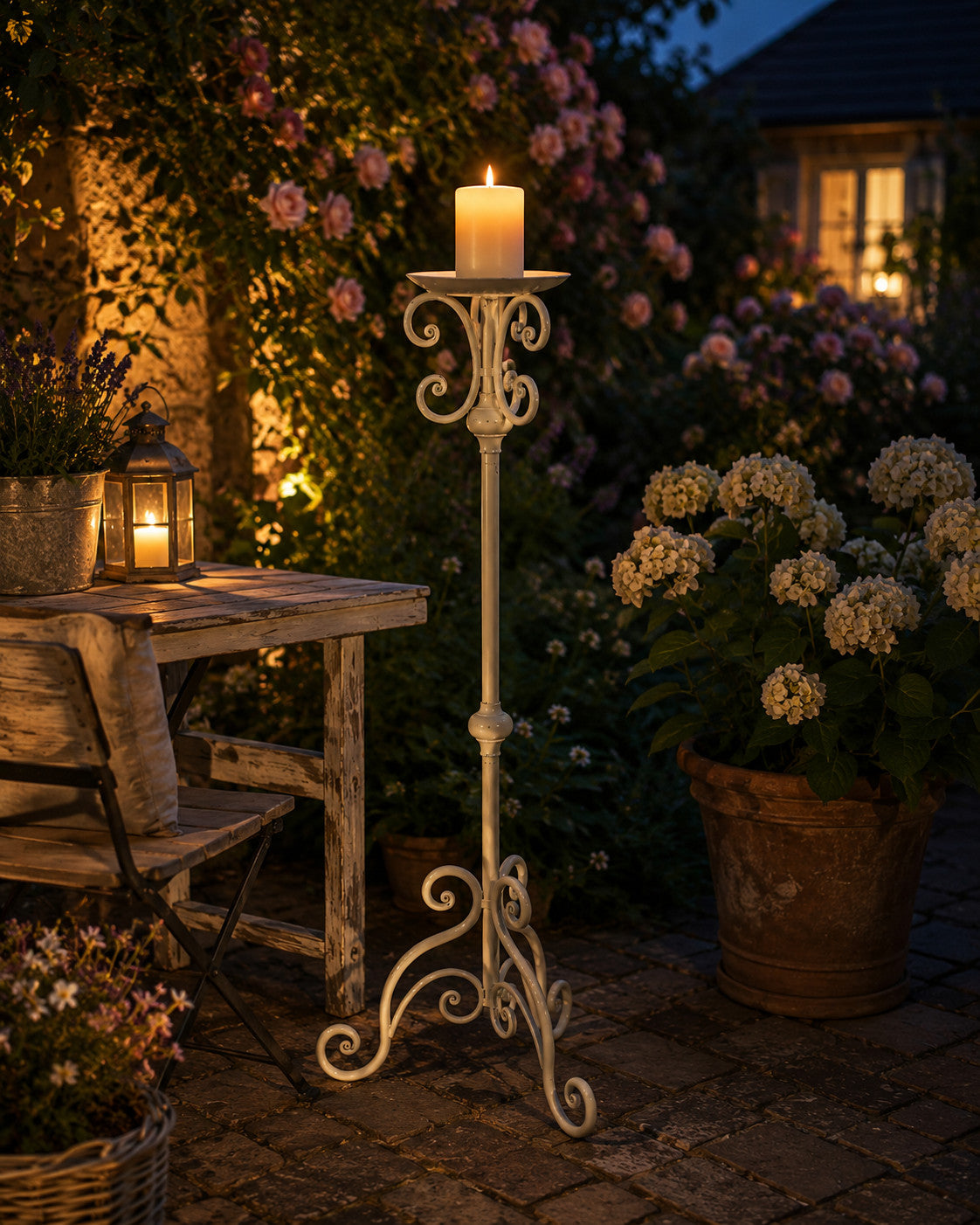 Kerzenständer massiv Eisen 80cm hoch Kerzenhalter nostalgisch Landhausstil weiß