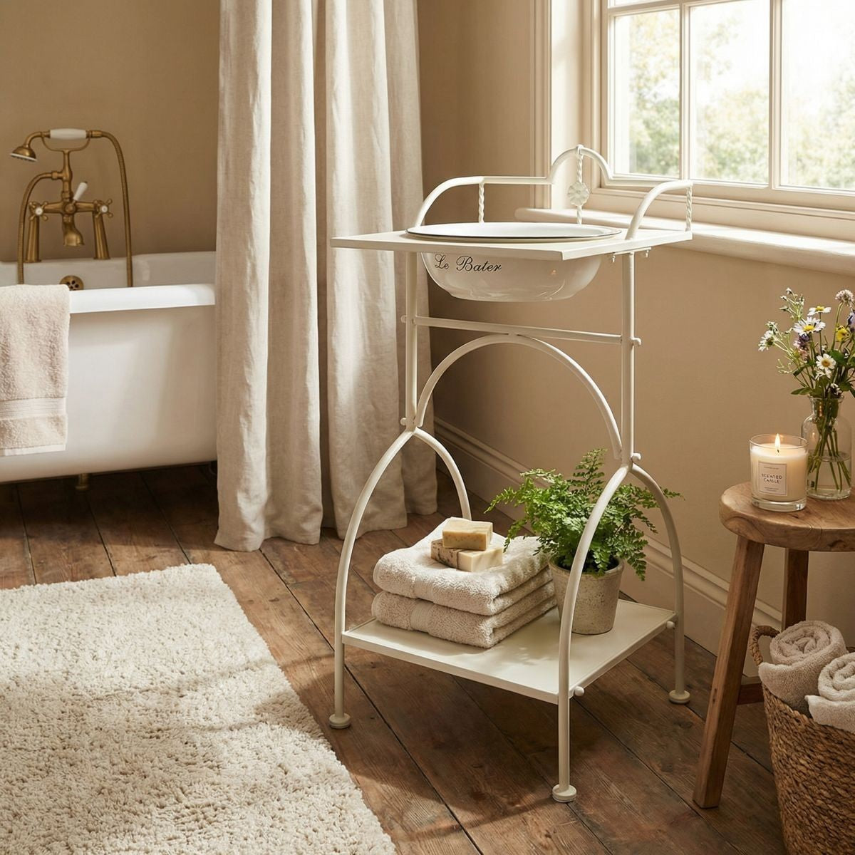 Nostalgische Badezimmer Deko Waschtisch Waschschüssel Emaile Landhaus Vintage