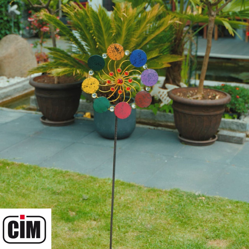 CIM Metall Windrad Exotic Flower Rainbow Ø34cm Höhe 122cm Windspiel Deko Garten