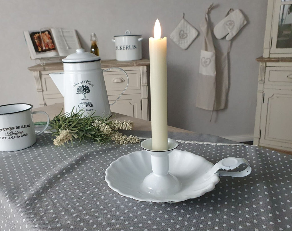Shabby  Kerzenständer Kerzenhalter Kerzenleuchter Kammerleuchter, Emaille Weiß