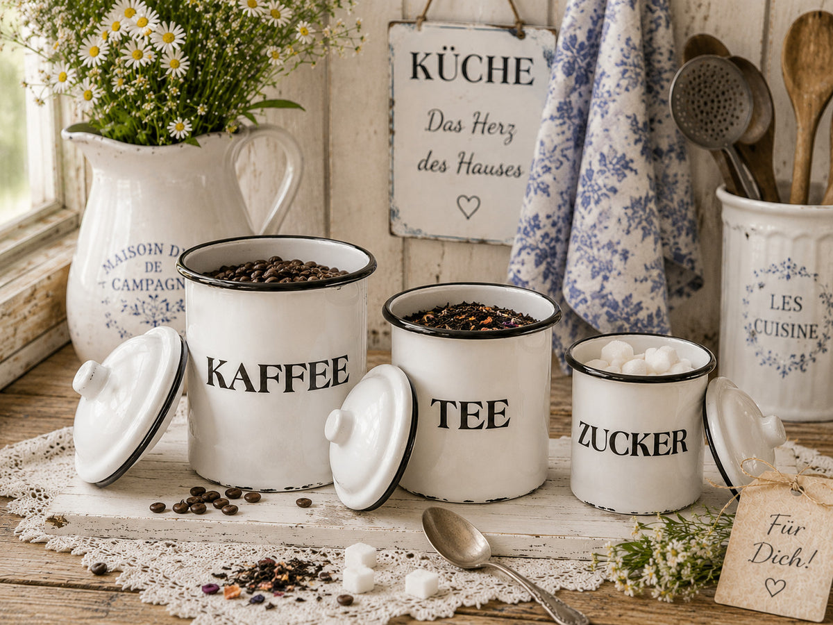 Emaille Vorratsdosen 16cm  emailliert Deko Behälter für Tee Kaffee Zucker rustik