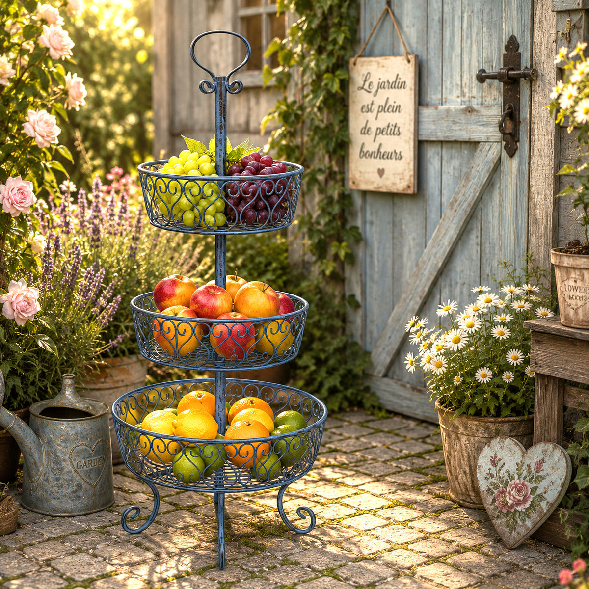 Obst Kuchen Blumen ETAGERE H: 80cm antikbraun dekorativ Servierständer