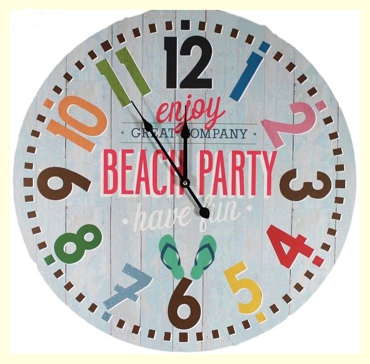 xxl Wanduhr 59 cm Beach Party MDF Neu Shabby Chic Vintage