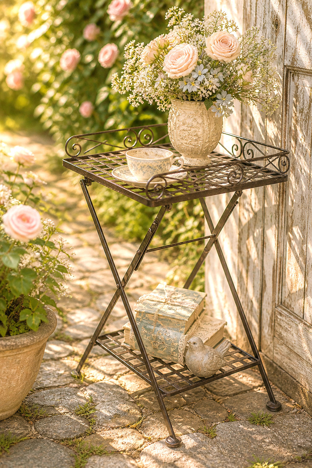 🌿 Beistelltisch Metall Vintage Landhausstil grau Shabby Chic Pflanztisch hochwe