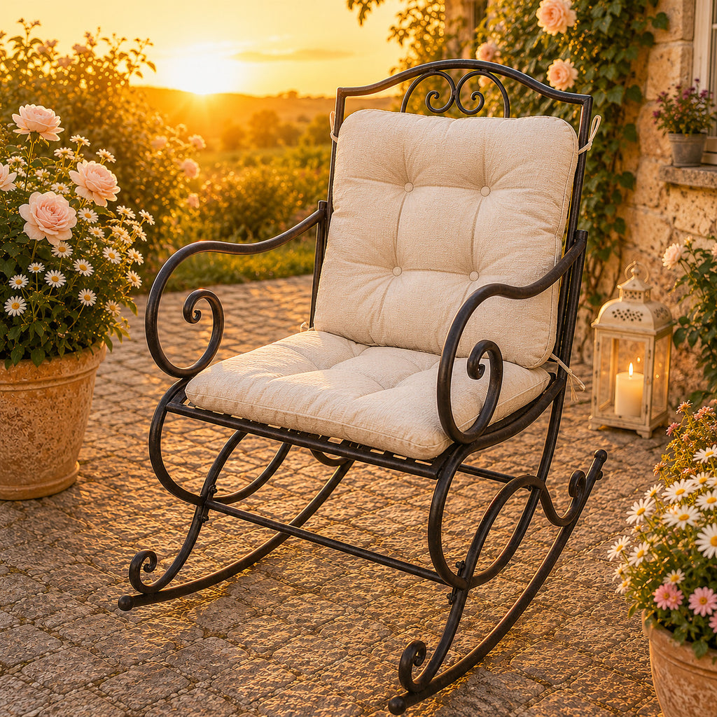 Romantischer Schaukelstuhl Metall Antikweiß Landhaus Garten Terrasse Vintage