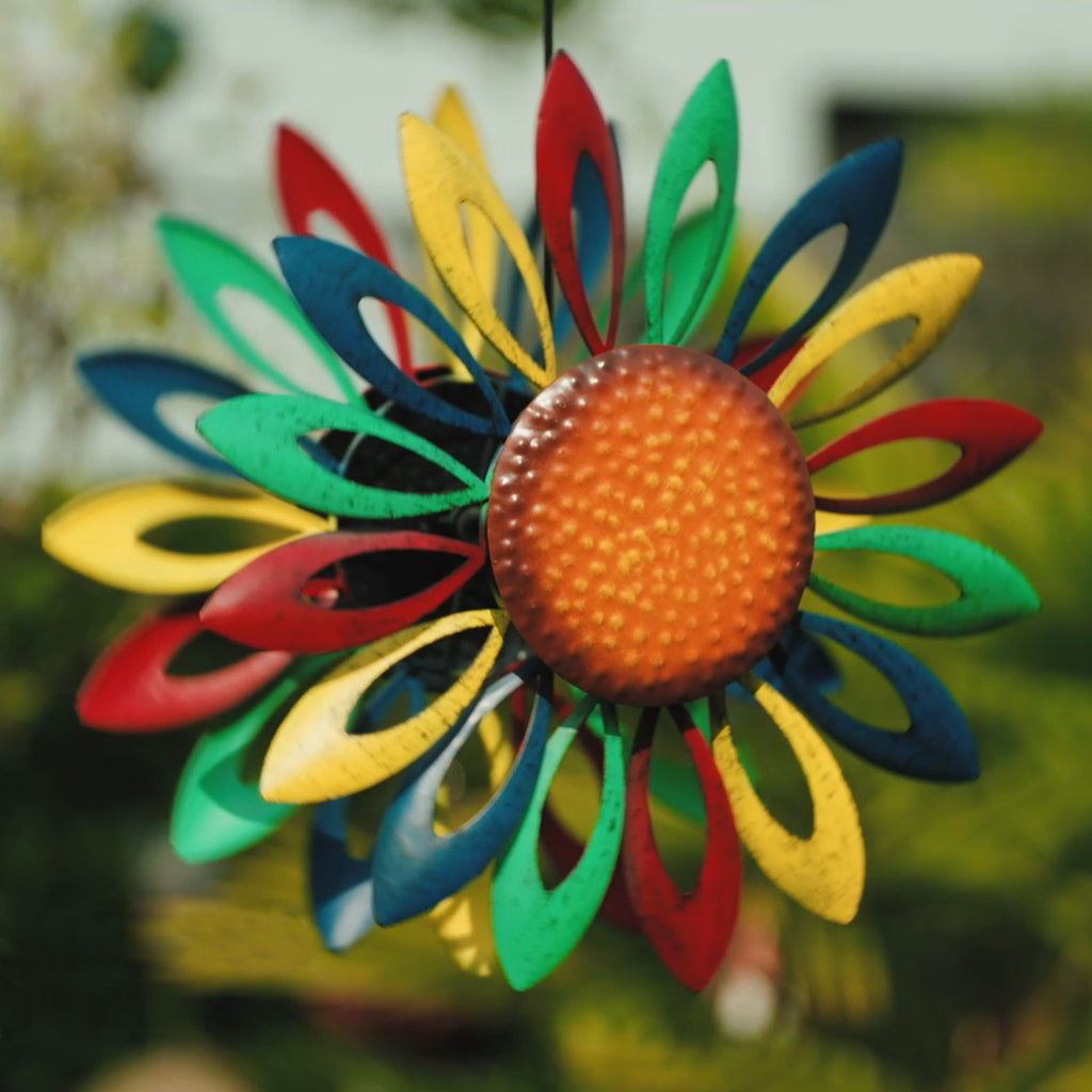 CIM Doppelwindrad Hängend Rainbow Flower Ø40cm x 60cm Gartendeko Blume Metall