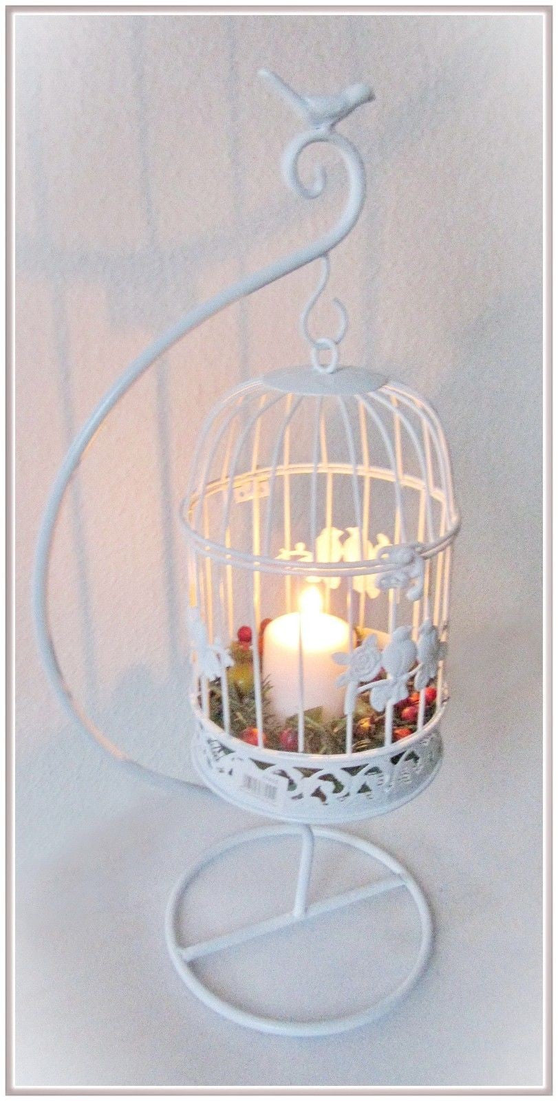 Vogelkäfig Vintage Deko  weiß Metall Dekokäfig  f.Blumendeko hängend Stände