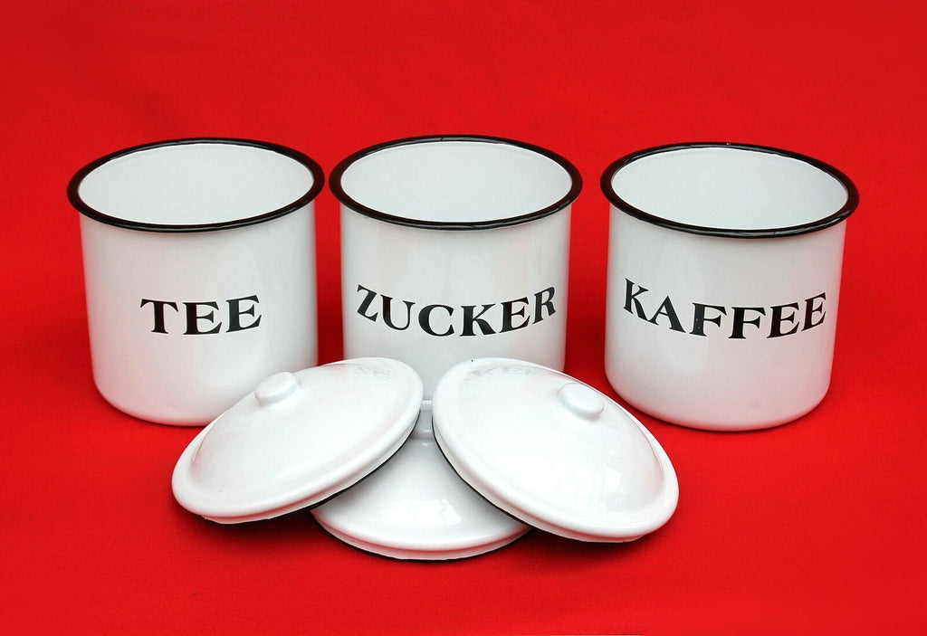 Emaille Vorratsdosen 16cm  emailliert Deko Behälter für Tee Kaffee Zucker rustik