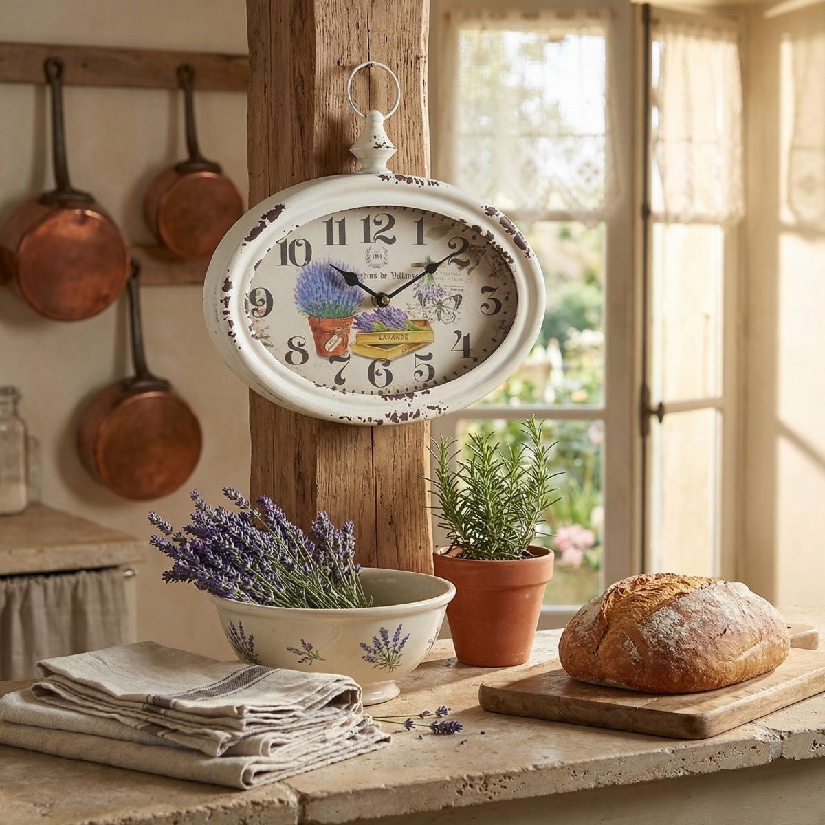 romantische Wanduhr Lavendel oval Nostalgisch Deko shabby chic Geschenkidee