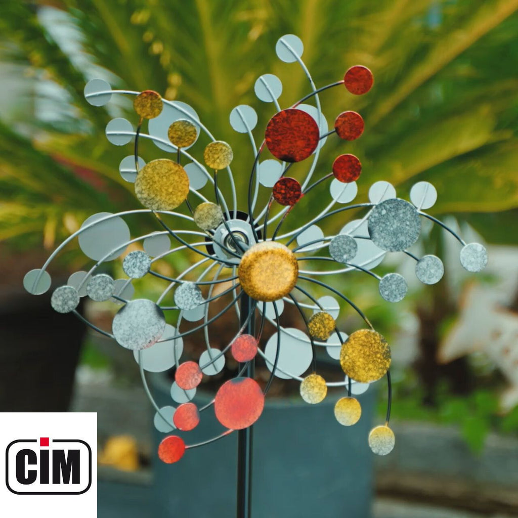 CIM Doppelwindrad Confetti Gold Gartendeko Ø35cm x 130cm wetterfest Metall
