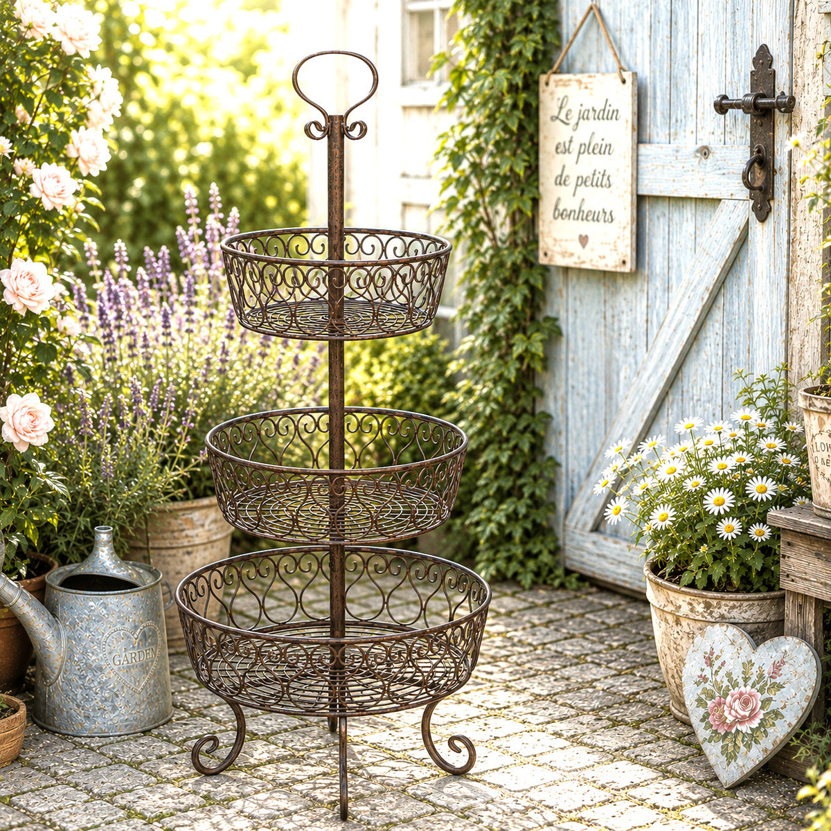 Obst Kuchen Blumen ETAGERE H: 80cm antikbraun dekorativ Servierständer