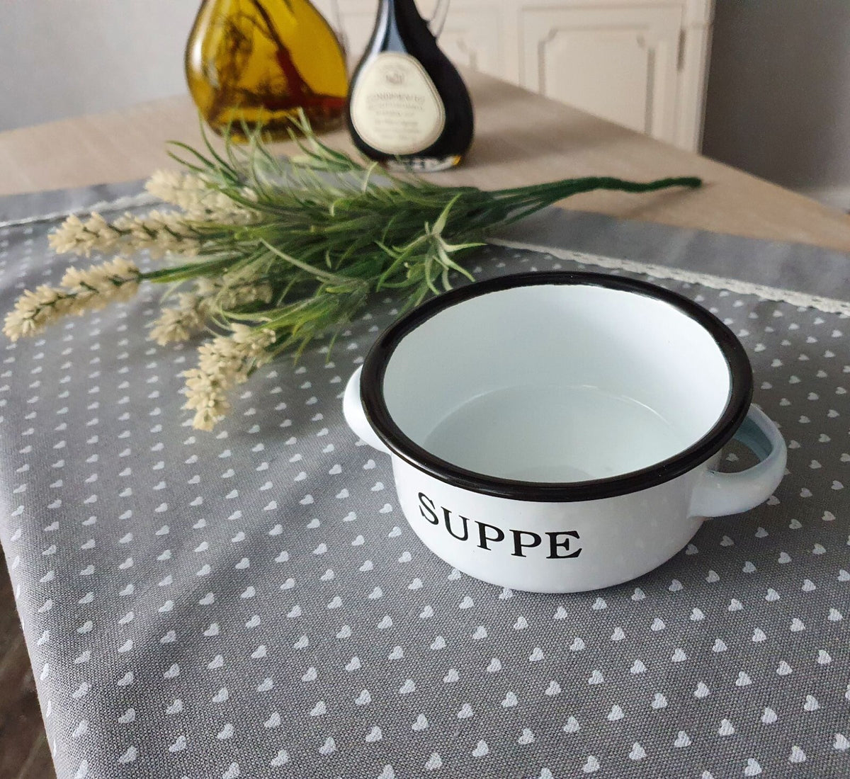 Emaille Suppenschale 14cm  emailliert Behälter für Suppe Suppentopf Geschenkidee