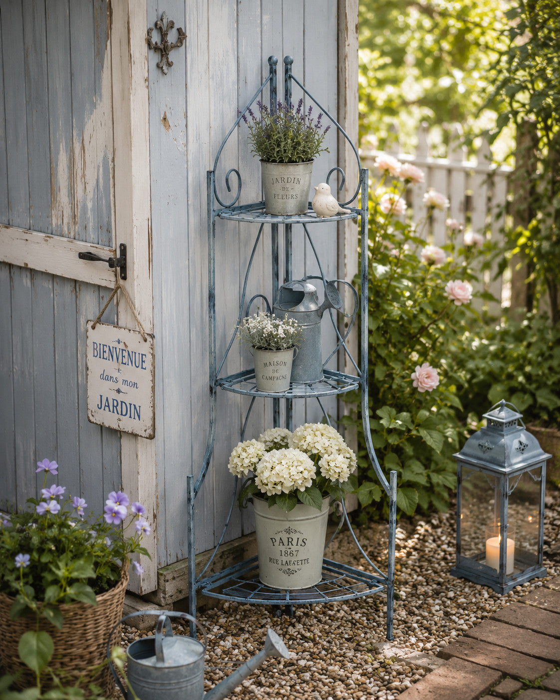 Nostalgisches Eckregal Metall 65cm Landhaus Regal f.Küche,Bad,Flur Blumenständer
