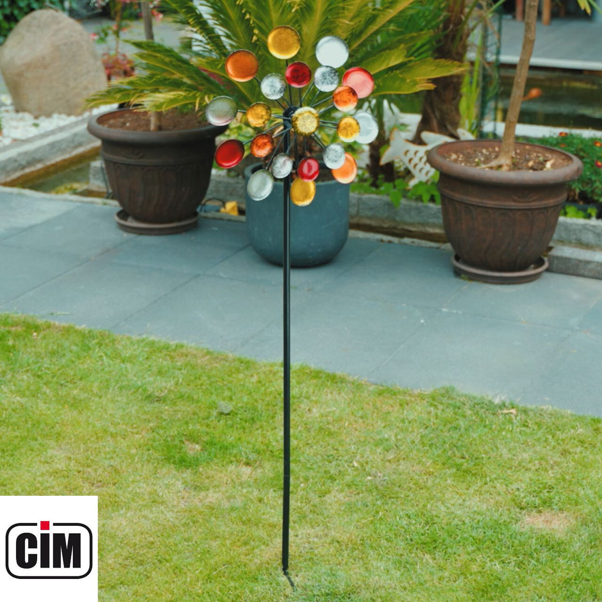 CIM Doppelwindrad Galaxy Gold Gartendeko Ø32cm/21cm x 122cm wetterfest Metall