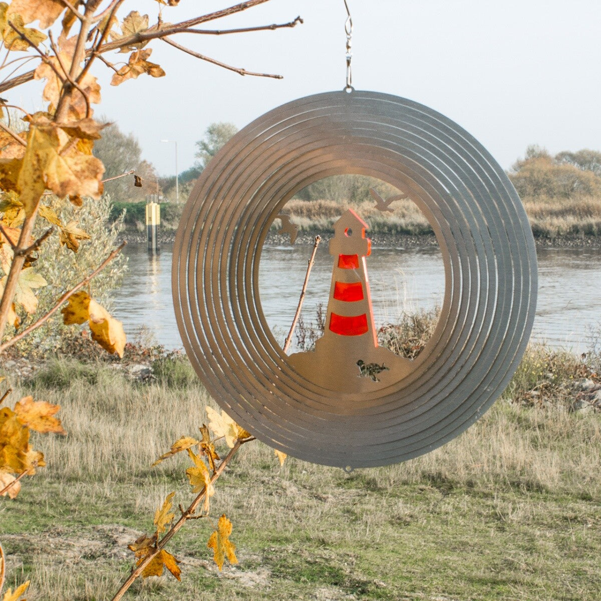 CIM Edelstahl Windspiel Leuchtturm 300 Garten-Deko Metall Ø30cm Deko Küste Meer