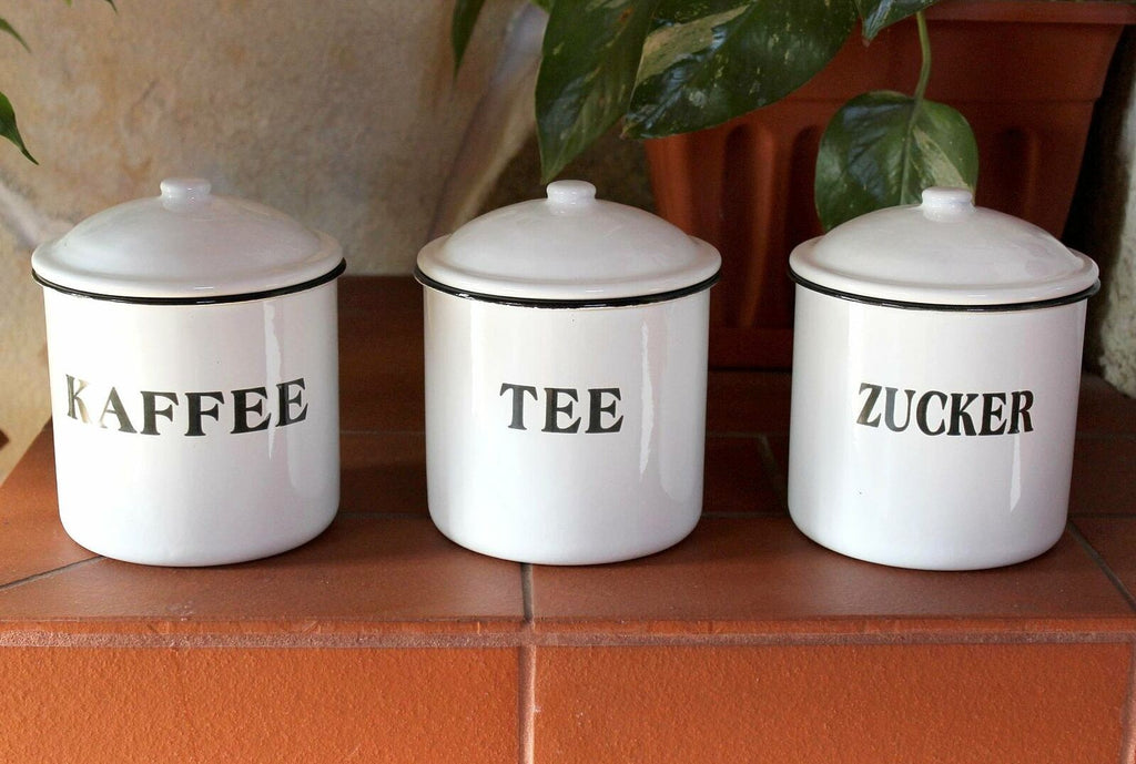 Emaille Vorratsdosen 16cm  emailliert Deko Behälter für Tee Kaffee Zucker rustik