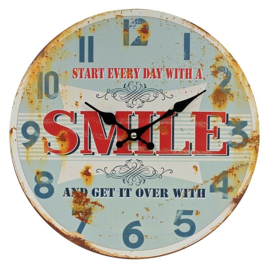 Wanduhr SMILE 29cm Vintage Shabby Chic Antik Look MDF Neu
