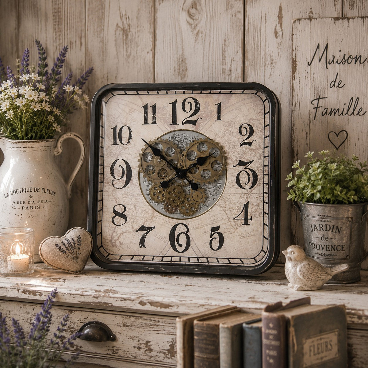 Clayre Eef Wanduhr 48cm Zahnraduhr bewegliche Zahnräder Metall Glas Neu OVP