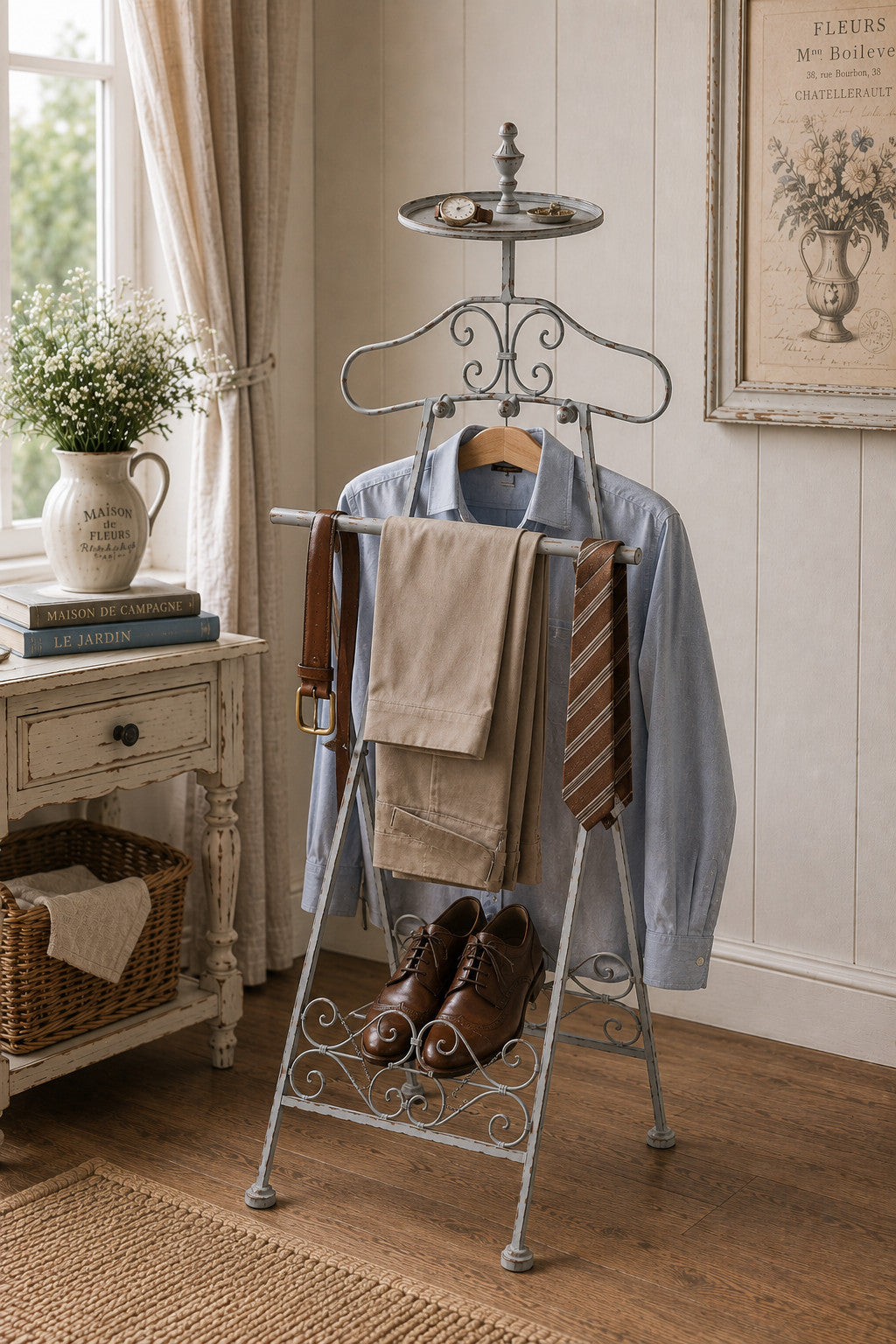 Herrendiener Antikgrau im Landhausstil Metall Kleiderständer Vintage Shabby Chic