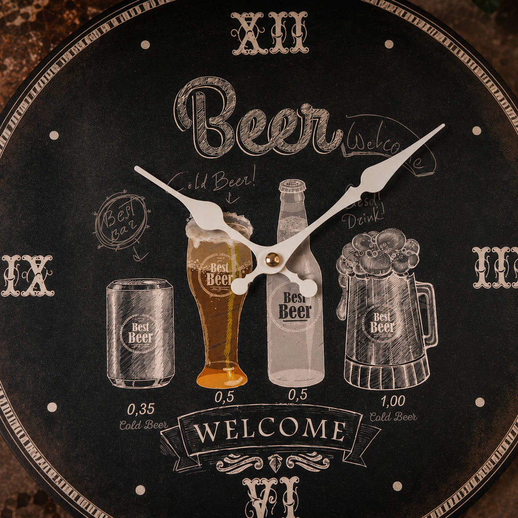 Wanduhr 28cmØ BEER WELCOME Vintage Deko Küchenuhr Bier Pub Bar  Retro Deko