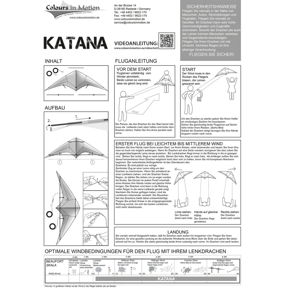 CIM Lenkdrachen Katana Green Drachen 170cm x 90cm inkl. Steuerleinen Flugdrachen