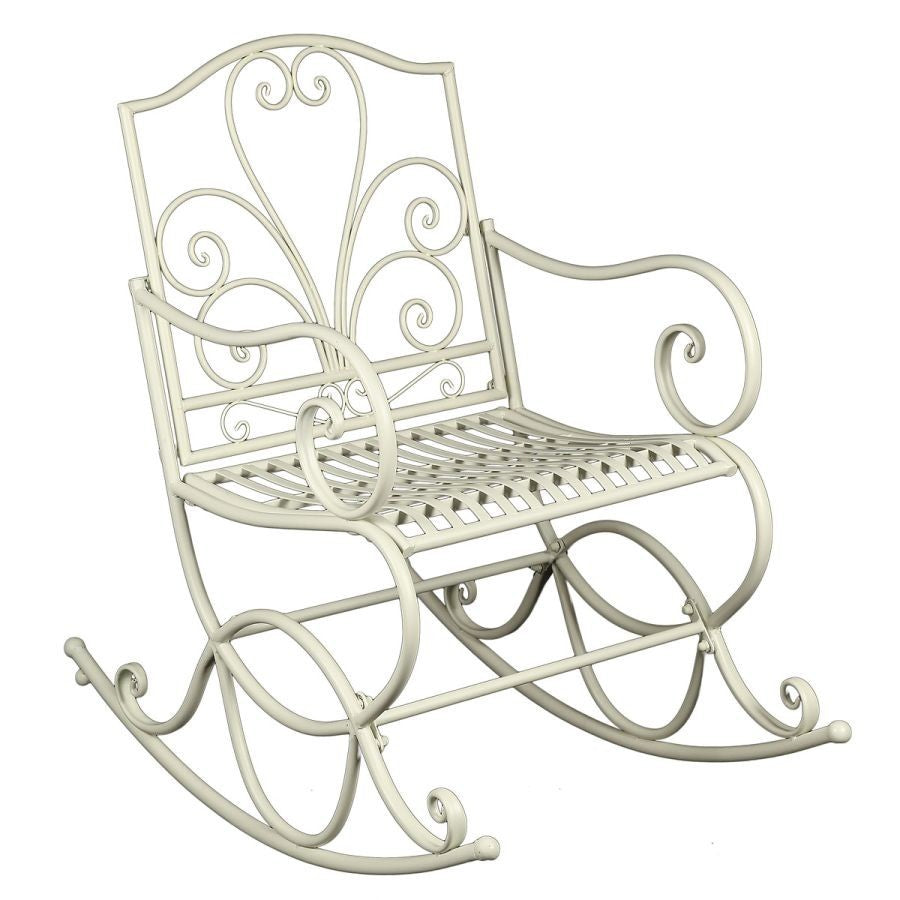 Romantischer Schaukelstuhl Metall Antikweiß Landhaus Garten Terrasse Vintage