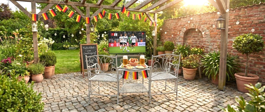 3tlg Tisch & 2 Stühle, Set Sitzgruppe Metall Landhausstil Garten Balkon