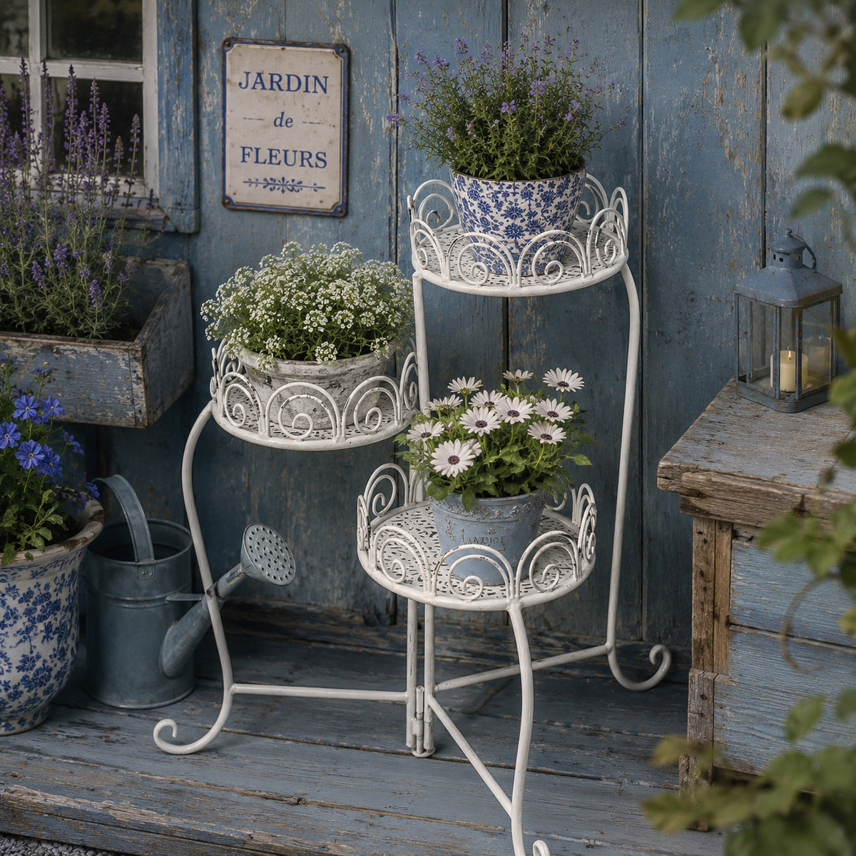BLUMENSTÄNDER 3er klappbar creme Blumentisch BEISTELLTISCH  Metall
