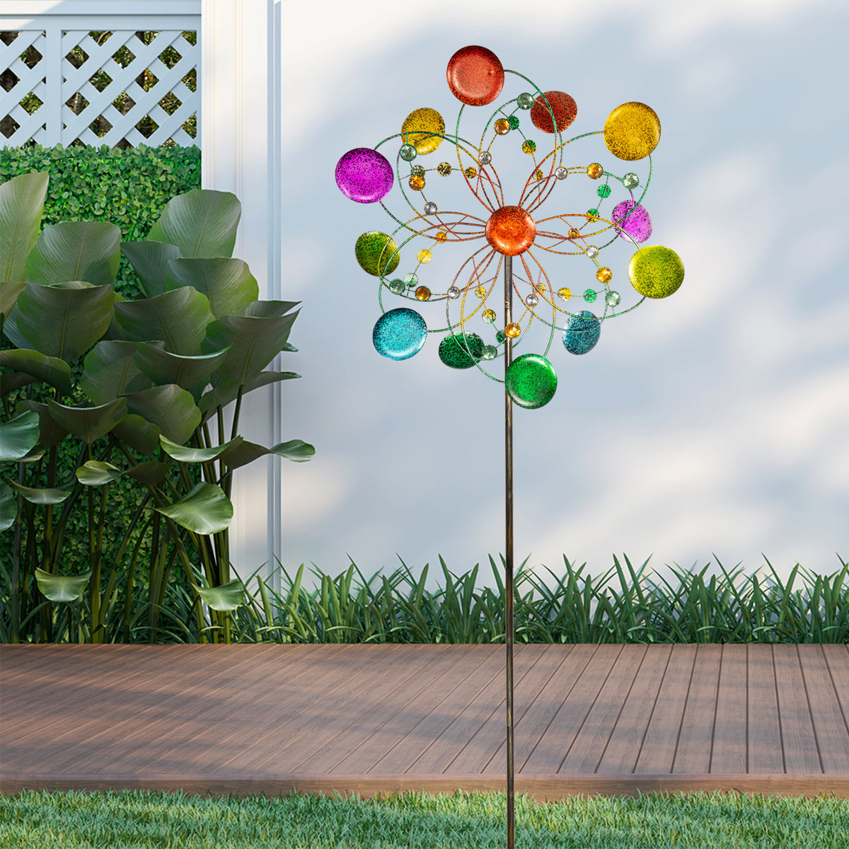 Windrad Metall Windspiel Kineti Spinner RAINBOW Metallwindrad Deko Gartenstecker