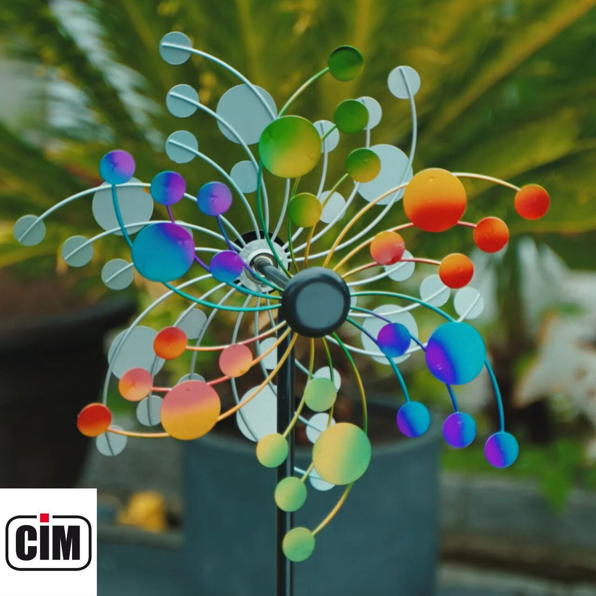 CIM Doppelwindrad Confetti Gartendeko Ø35cm x 130cm wetterfest Metall lackiert