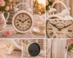 Vintage Tischuhr Metall Weiß 22cm Shabby Chic Landhaus Deko Uhr Geschenk 22cm