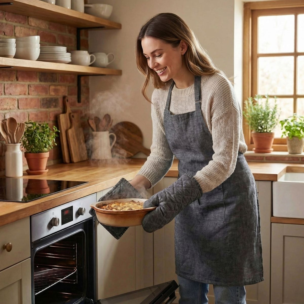 Ambiente Haus Schürze 100% Baumwolle Landhaus Küchenschürze Geschenk 4 Farben
