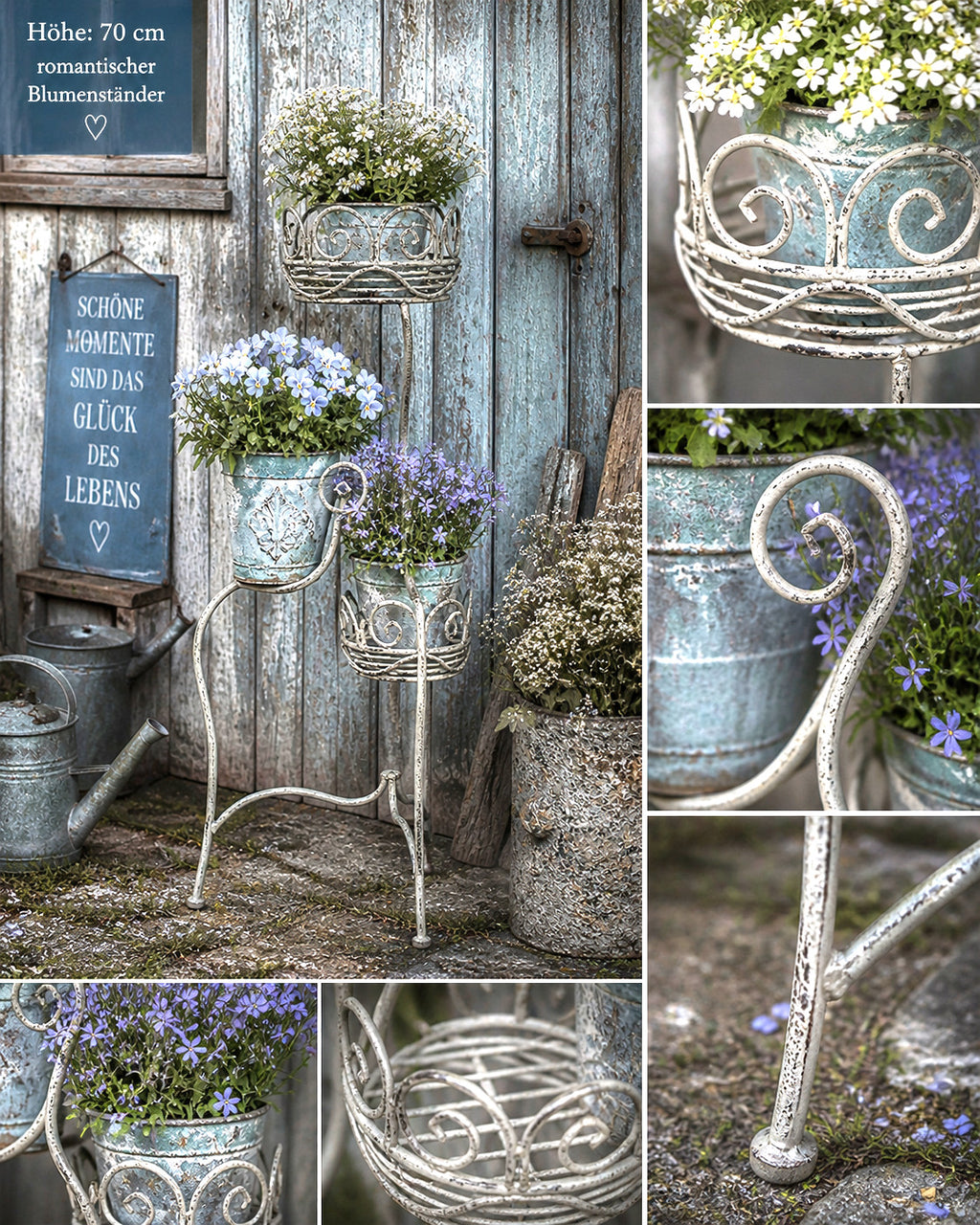 Gartentisch Blumenständer antikgrau Blumentisch BEISTELLTISCH  Metall 70cm H