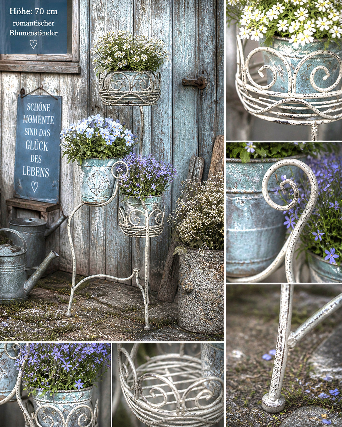 Gartentisch Blumenständer antikgrau Blumentisch BEISTELLTISCH  Metall 70cm H