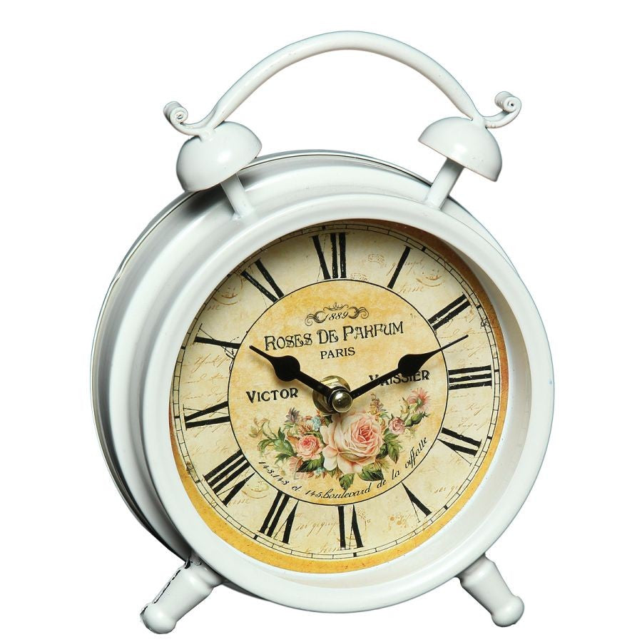 Vintage Tischuhr Weckerdesign Antikweiß Shabby Chic Landhaus Deko Uhr Standuhr