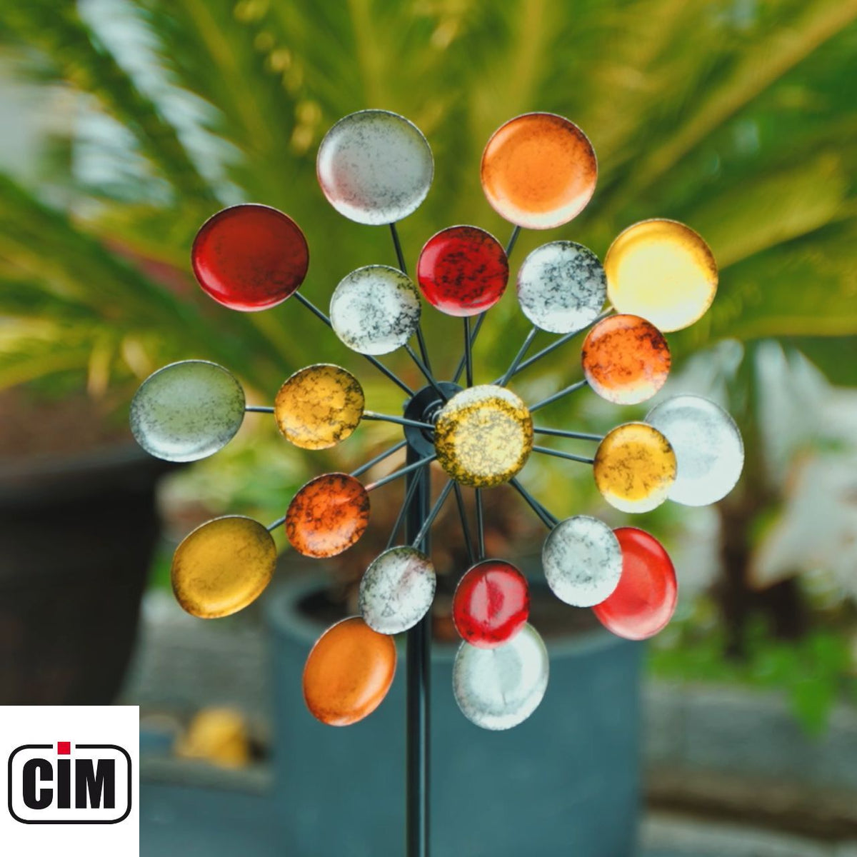 CIM Doppelwindrad Windräder Windspiel Garten Metall bunt Gartenstecker Design