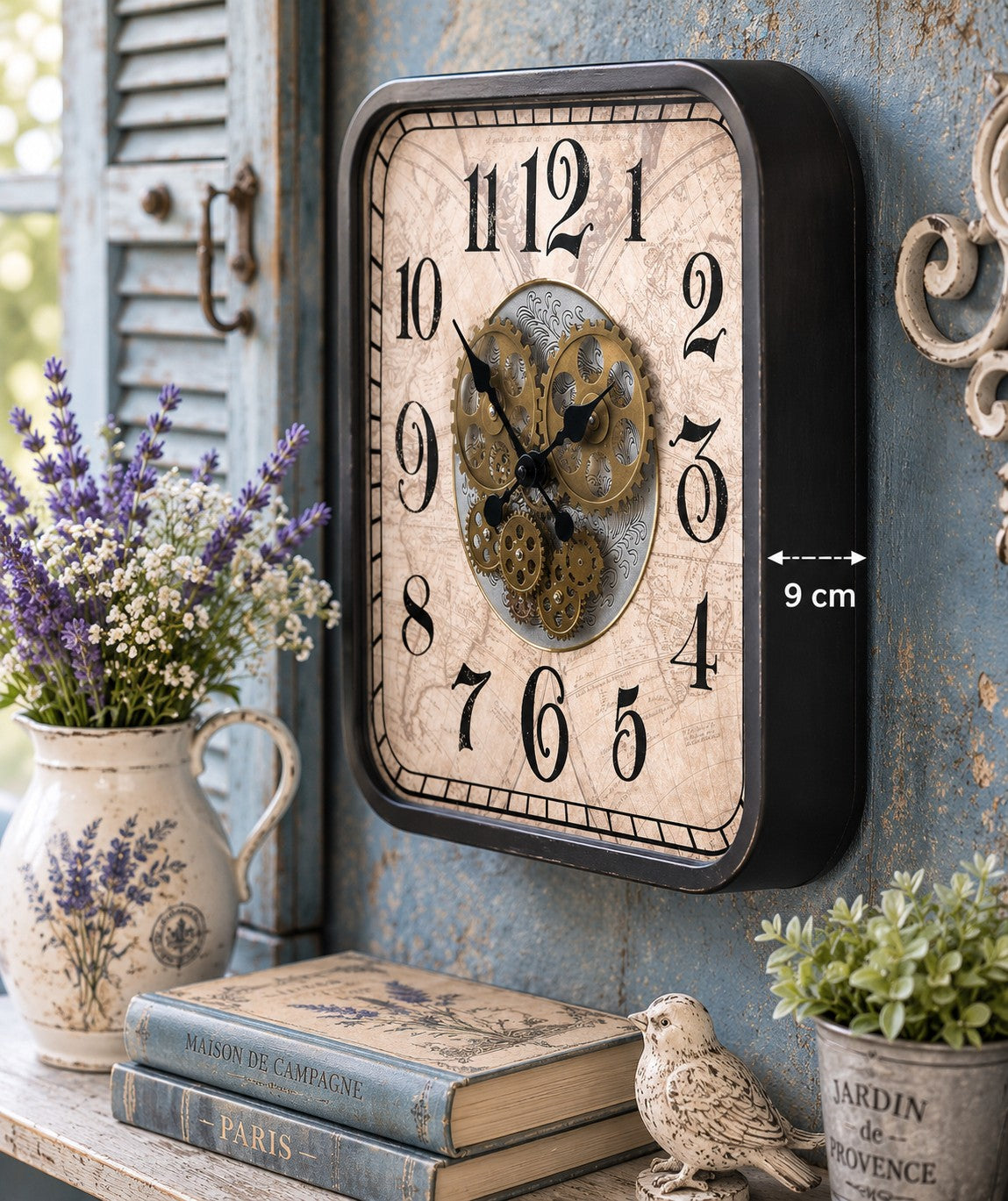 Clayre Eef Wanduhr 48cm Zahnraduhr bewegliche Zahnräder Metall Glas Neu OVP