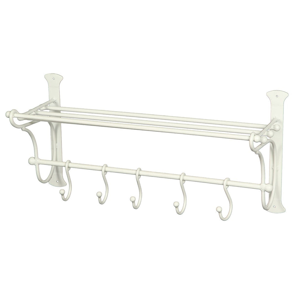 Wandgarderobe Antikweiß Eisen Landhausstil Vintage mit 5 Haken Regal Geschenkide