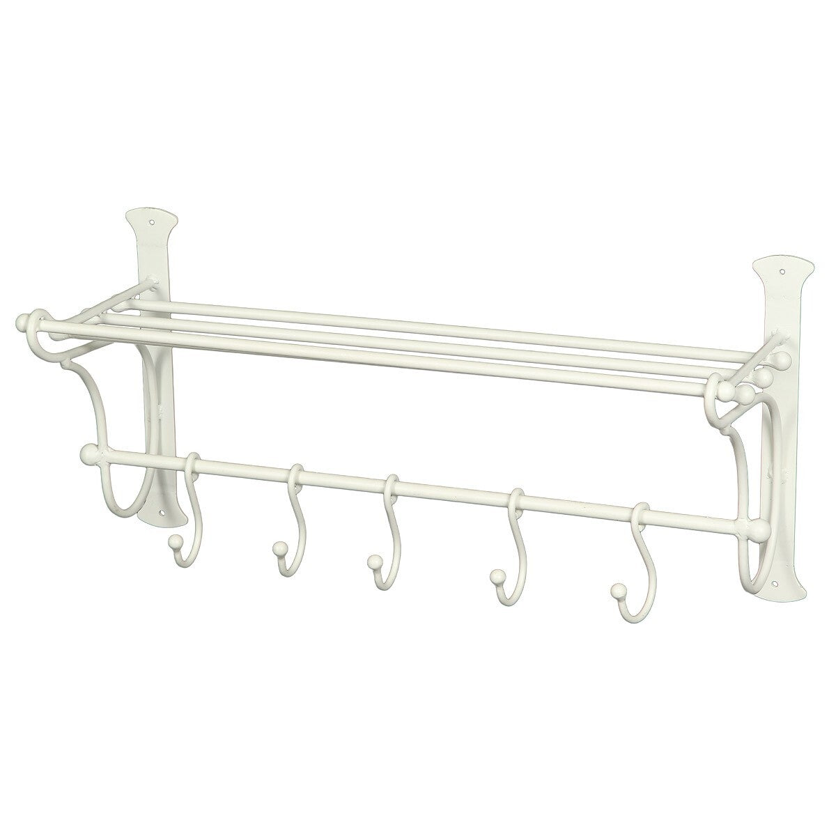 Wandgarderobe Antikweiß Eisen Landhausstil Vintage mit 5 Haken Regal Geschenkide